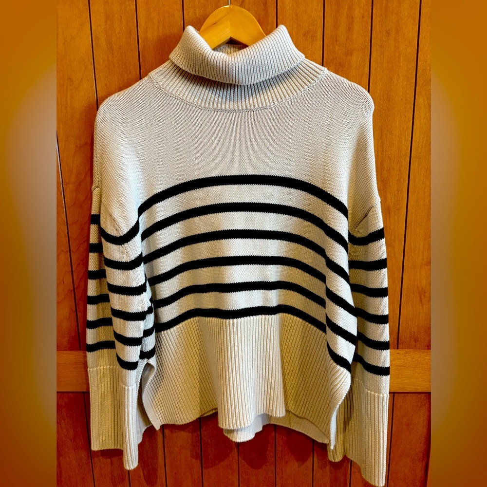 GAP Striped Turtleneck Sweater - Black and White